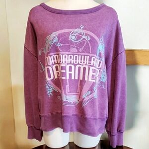 Disney Unisex Sweatshirt L Tomorrowland Dreamer Purple Womens Relaxed Pullover